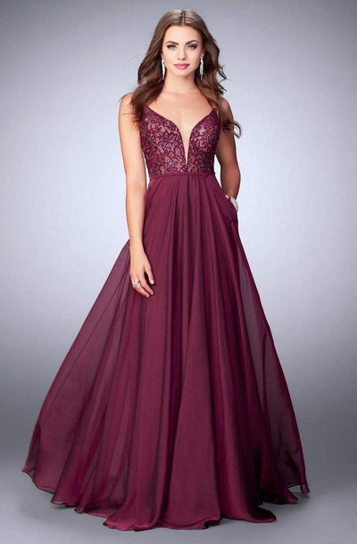 La Femme - Deep Sweetheart Long Lace Evening Gown 23964SC - 1 pc Garnet In Size 4 Available CCSALE 4 / Garnet