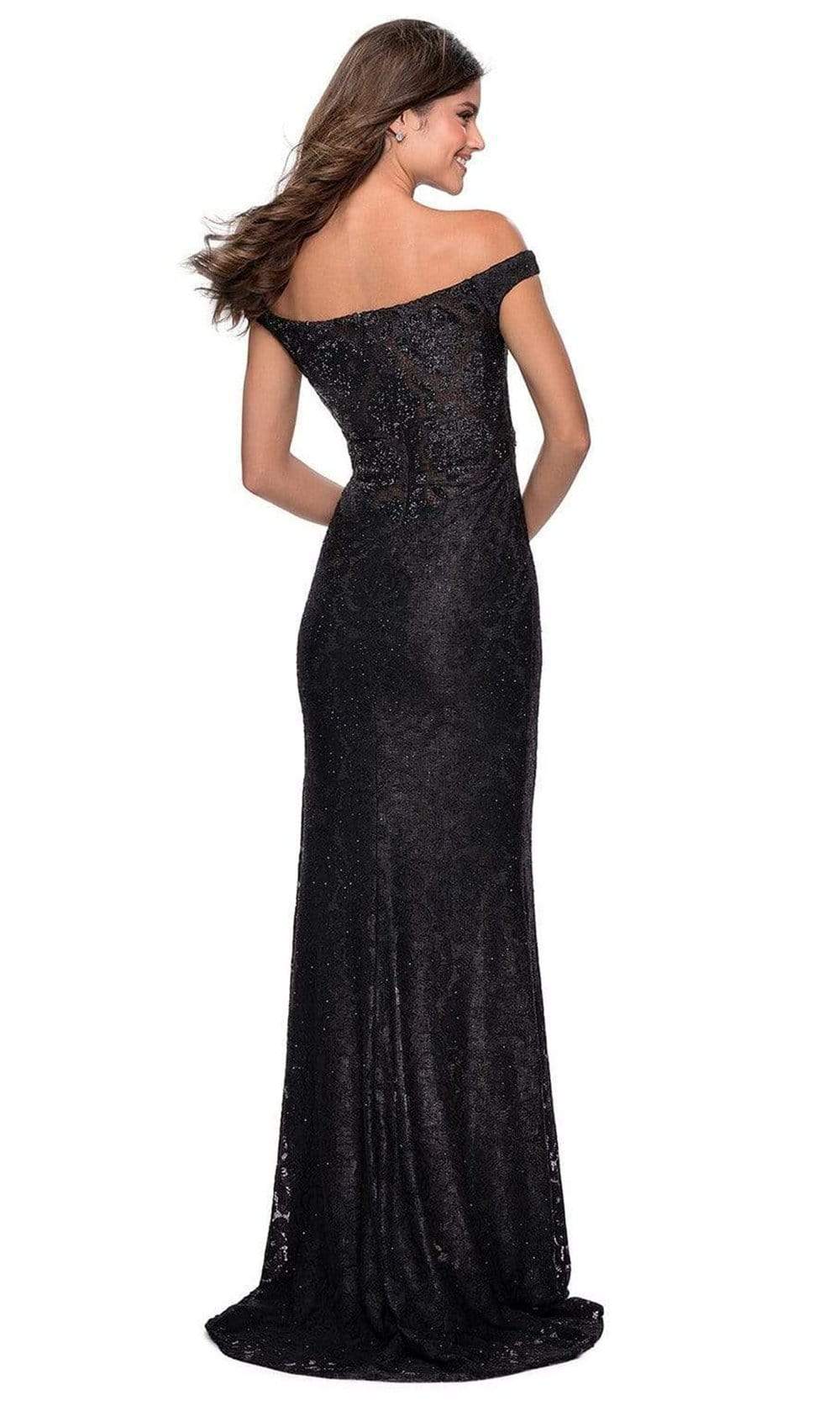 La Femme - Embellished Off Shoulder High Slit Dress 28301SC - 1 pc Black In Size 10 Available CCSALE 10 / Black