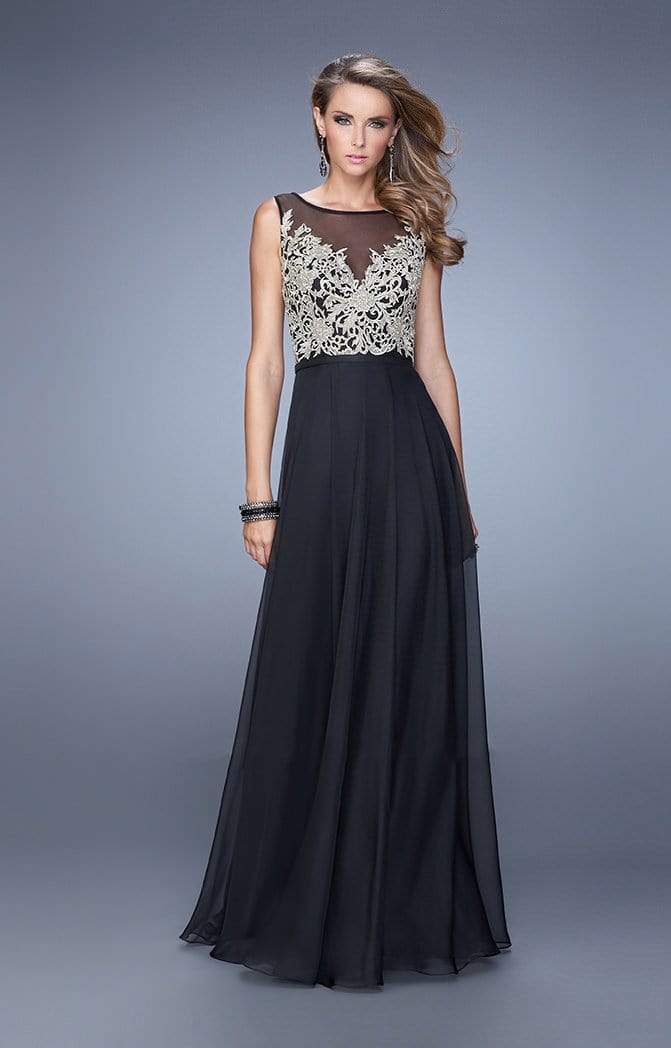 La Femme - Embroidered Illusion Bateau Chiffon Dress 21182SC - 1 pc Black In Size 2 Available CCSALE 2 / Black