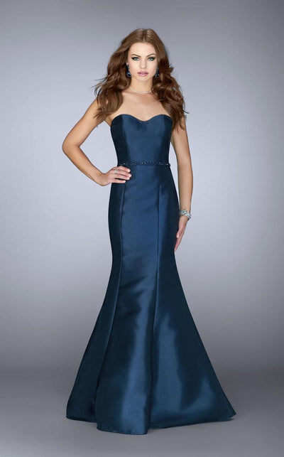 La Femme Fitted Strapless Mermaid Evening Gown 22963SC - 1 pc Navy In Size 2 Available CCSALE 2 / Navy