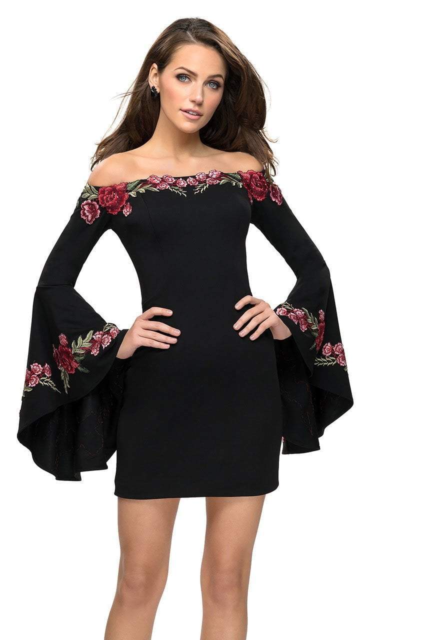 La Femme Floral Applique Long Sleeves Cocktail Dress 26674 - 1 pc Black In Size 4 Available CCSALE 4 / Black