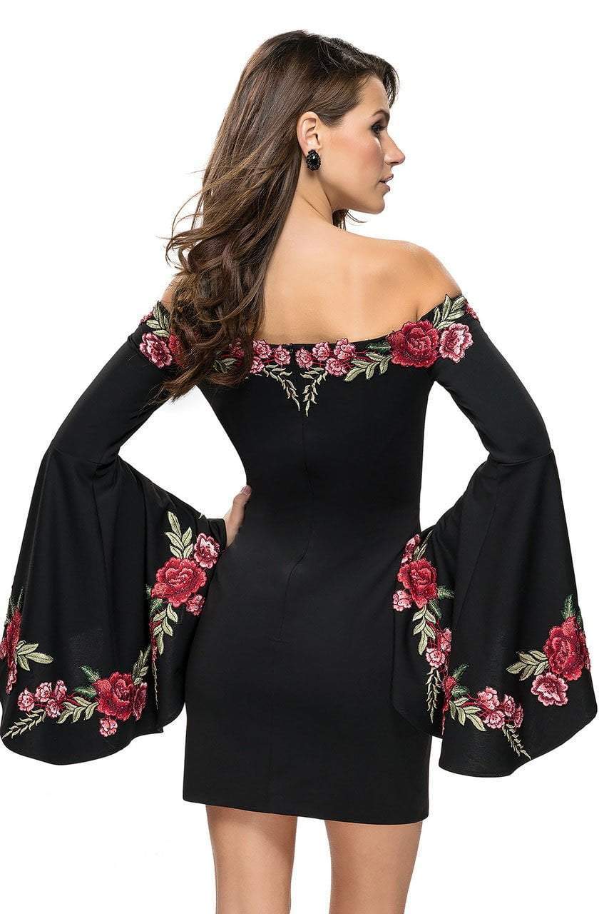 La Femme Floral Applique Long Sleeves Cocktail Dress 26674 - 1 pc Black In Size 4 Available CCSALE 4 / Black