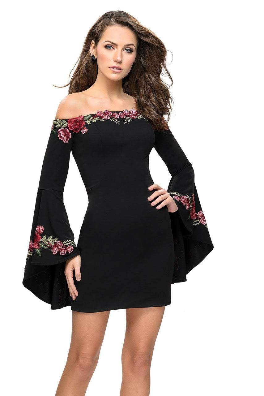 La Femme Floral Applique Long Sleeves Cocktail Dress 26674 - 1 pc Black In Size 4 Available CCSALE 4 / Black