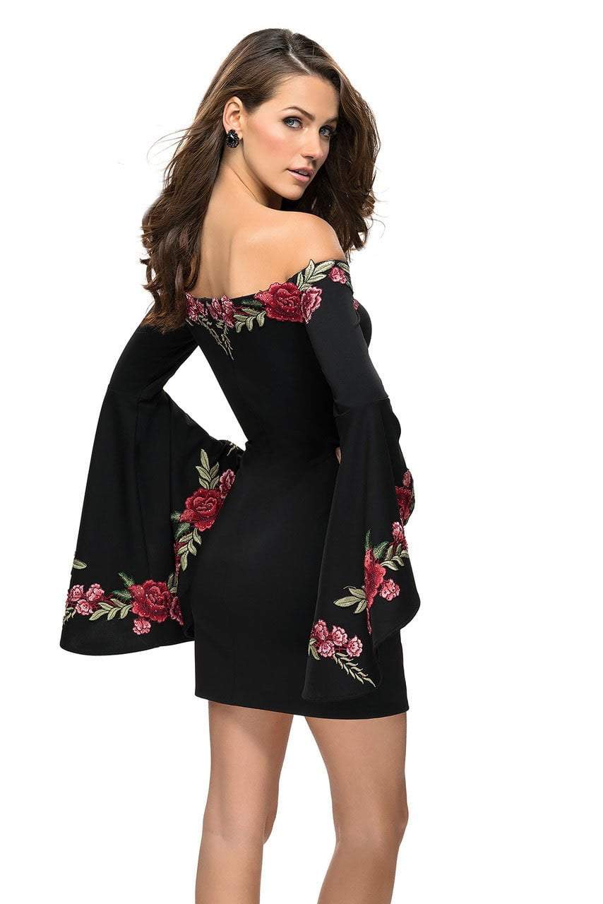 La Femme Floral Applique Long Sleeves Cocktail Dress 26674 - 1 pc Black In Size 4 Available CCSALE 4 / Black