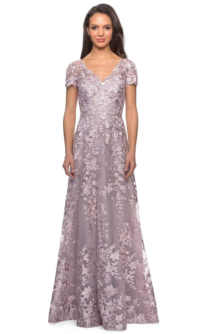 La Femme - Floral Embroidered Lace A-Line Dress 27870SC - 1 pc Antique Blush In Size 18 Available CCSALE 18 / Antique Blush