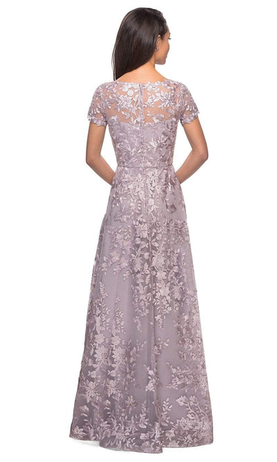 La Femme - Floral Embroidered Lace A-Line Dress 27870SC - 1 pc Antique Blush In Size 18 Available CCSALE 18 / Antique Blush