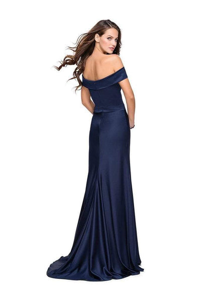 La Femme - Folded Off Shoulder Trumpet Evening Dress 25579SC - 1 pc Navy In Size 8 Available CCSALE 8 / Navy