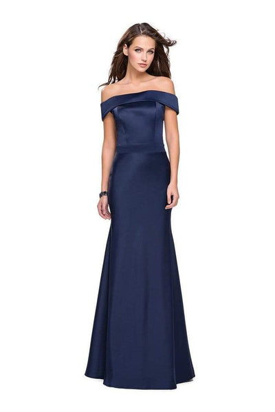 La Femme - Folded Off Shoulder Trumpet Evening Dress 25579SC - 1 pc Navy In Size 8 Available CCSALE 8 / Navy