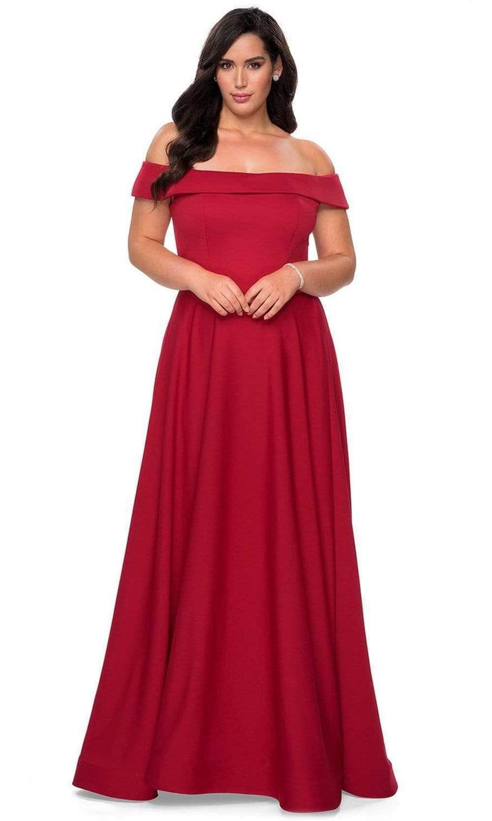 La Femme - Foldover Off Shoulder Evening Gown 29007SC - 1 pc Red In Size 12W Available CCSALE 12W / Red