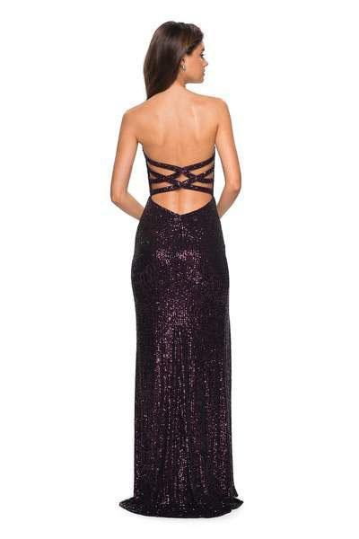 La Femme - Fully Sequined Deep Sweetheart Sheath Dress 27670 - 1 pc Plum In Size 2 Available CCSALE 2 / Plum