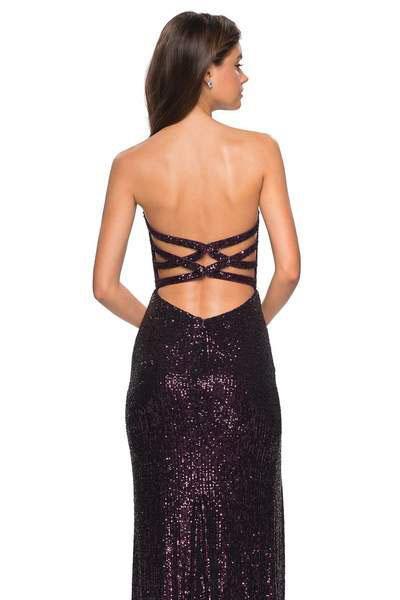La Femme - Fully Sequined Deep Sweetheart Sheath Dress 27670 - 1 pc Plum In Size 2 Available CCSALE 2 / Plum