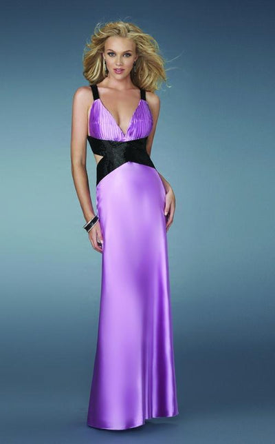 La Femme Gigi - 14660 Deep V-Neck Halter Gown with Crisscross Back Special Occasion Dress 00 / Lavender