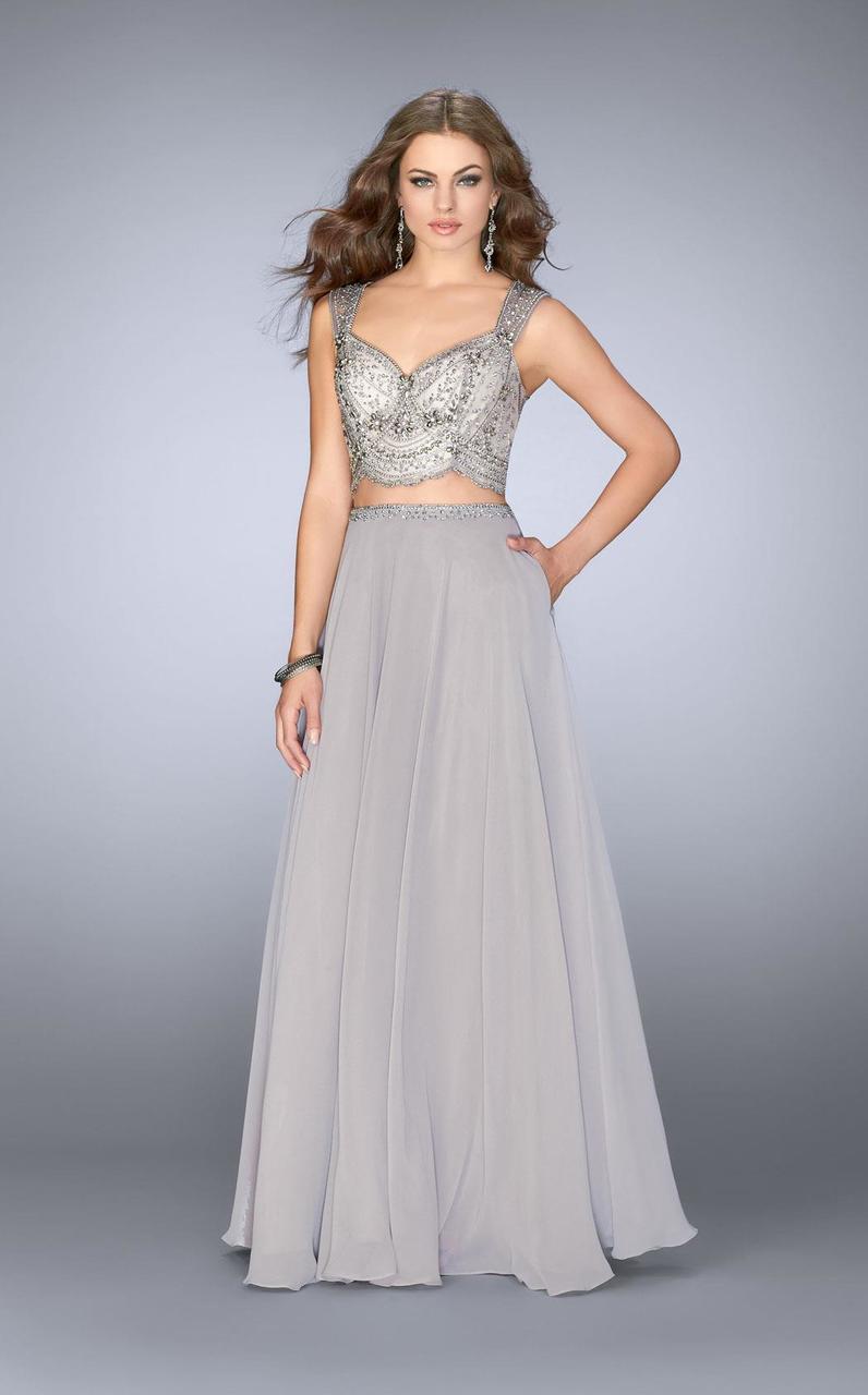 La Femme Gigi - 24417 Radiant Beadwork Sweetheart Evening Gown Special Occasion Dress 00 / Silver