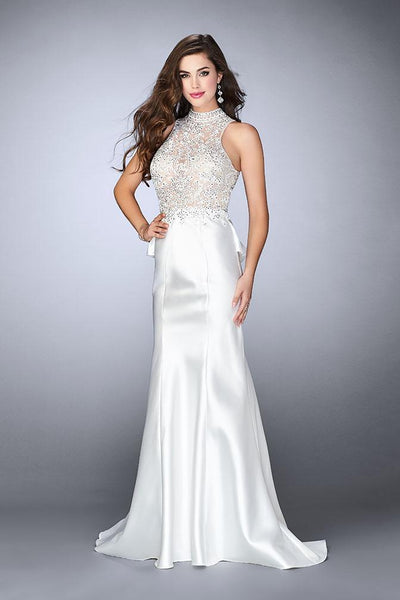 La Femme Gigi - 24651 Sheer Lace Halter Style Mikado Prom Dress Special Occasion Dress 00 / Ivory