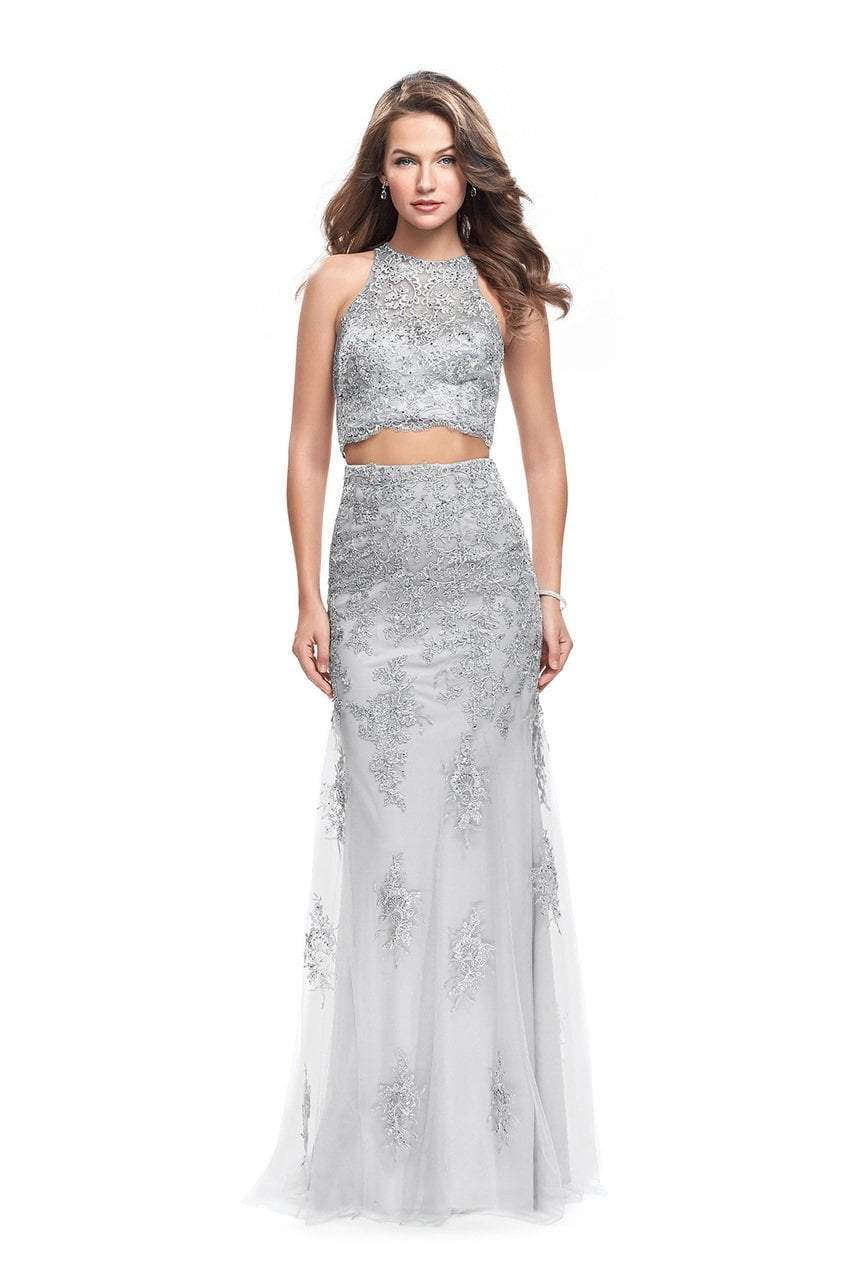 La Femme Gigi - 26294 Beaded Two-Piece Prom Gown Special Occasion Dresses 00 / Silver