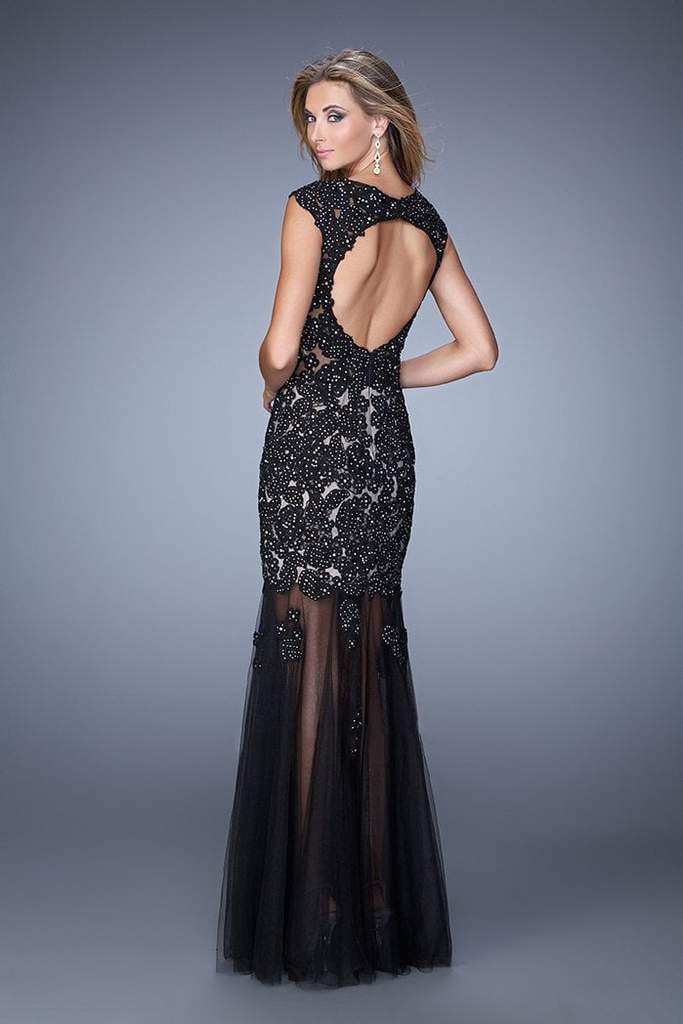 La Femme Gigi - Embellished Illusion Bateau Trumpet Dress 21318SC - 1 pc Black/Nude In Size 4 Available CCSALE 4 / Black/Nude