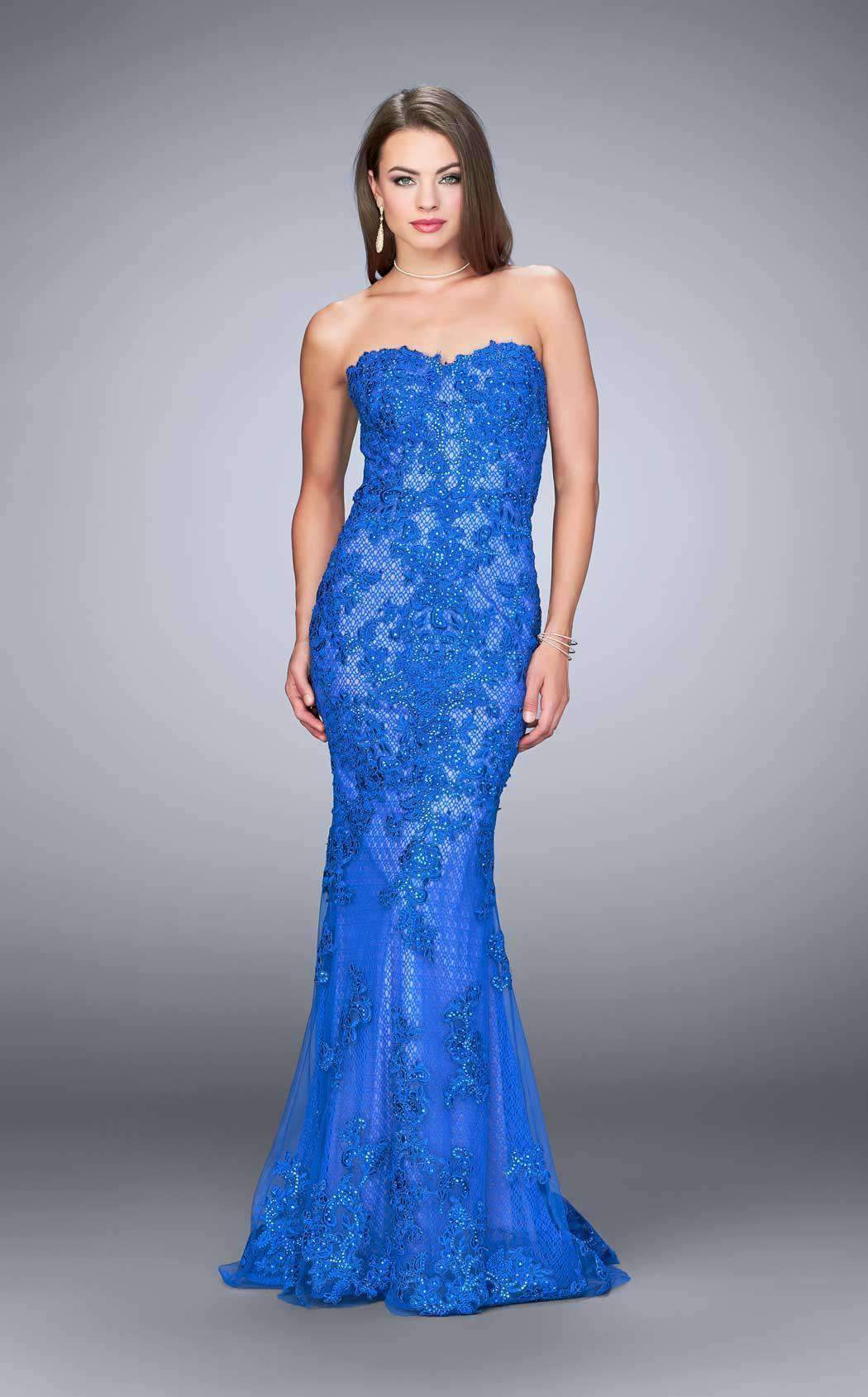 La Femme Gigi - Strapless Beaded Rose Appliqued Long Mermaid Dress 24106SC - 1 pc White in Size 00 Available CCSALE 0 / White
