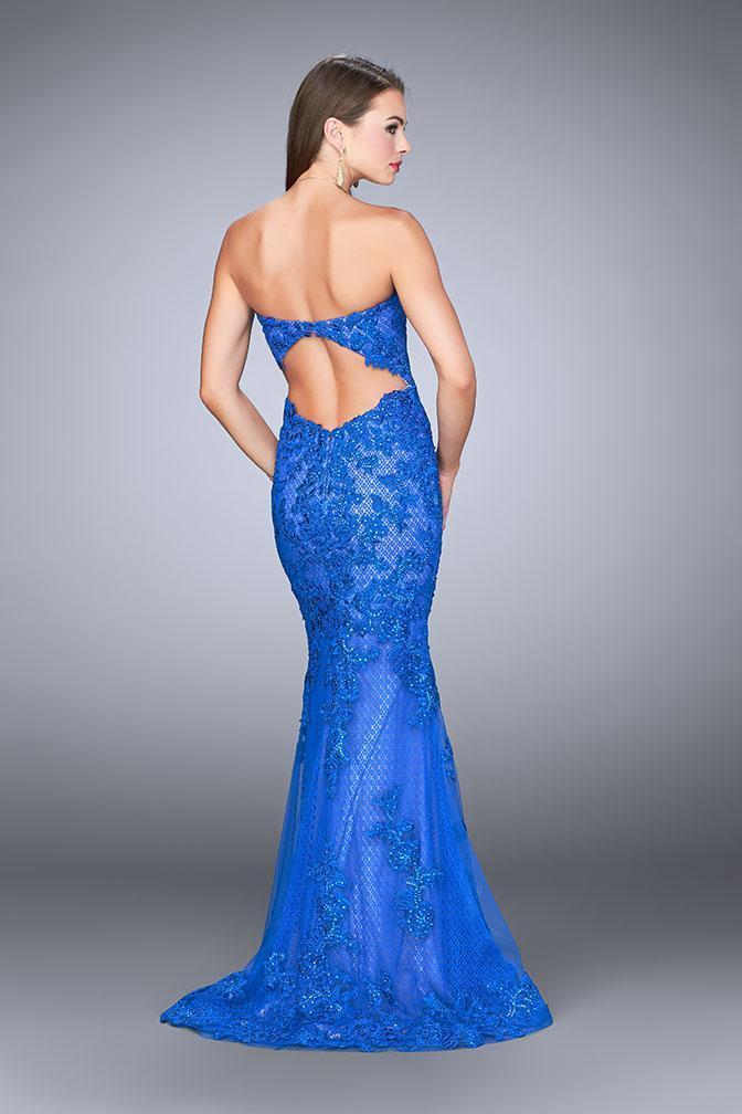 La Femme Gigi - Strapless Beaded Rose Appliqued Long Mermaid Dress 24106SC - 1 pc White in Size 00 Available CCSALE 0 / White