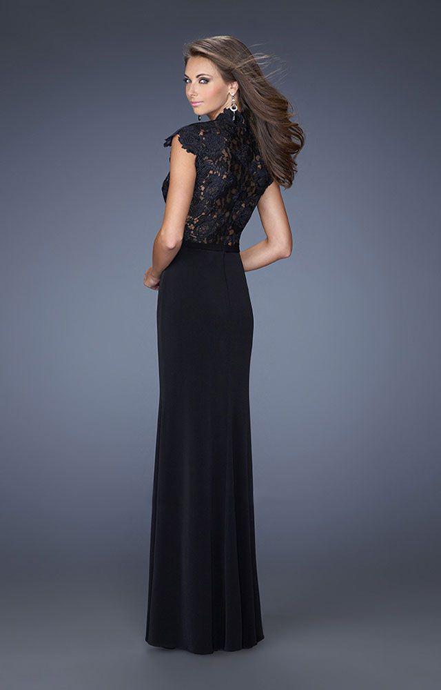 La Femme Lace High Column Dress 19920 CCSALE 6 / Black