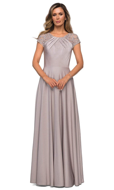 La Femme - Lace Jewel Neck A-Line Dress 28100SC - 1 pc Silver In Size 12 Available CCSALE 12 / Silver