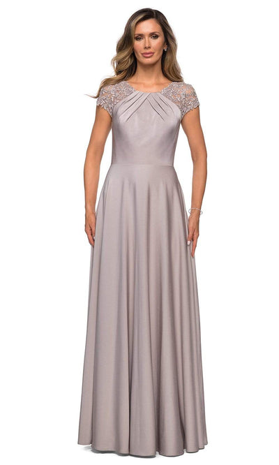 La Femme - Lace Jewel Neck A-Line Dress 28100SC - 1 pc Silver In Size 12 Available CCSALE 12 / Silver