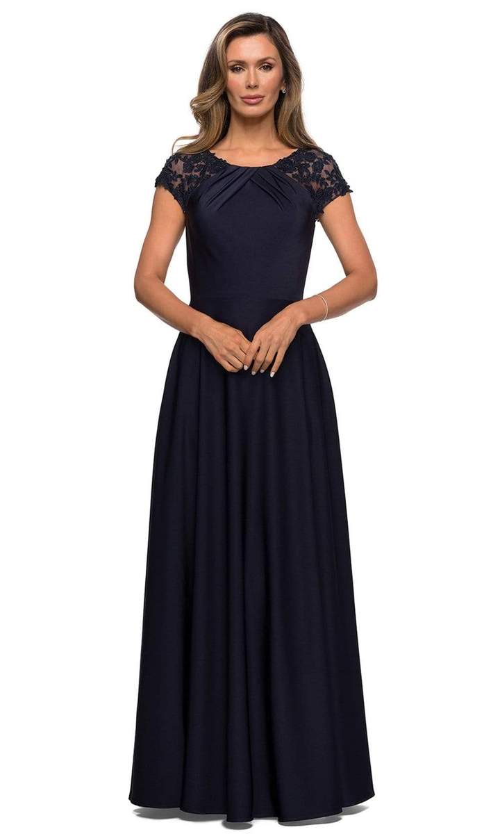 La Femme - Lace Jewel Neck A-Line Dress 28100SC CCSALE 12 / Navy