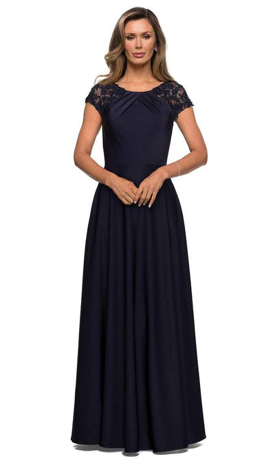 La Femme - Lace Jewel Neck A-Line Dress 28100SC CCSALE 12 / Navy