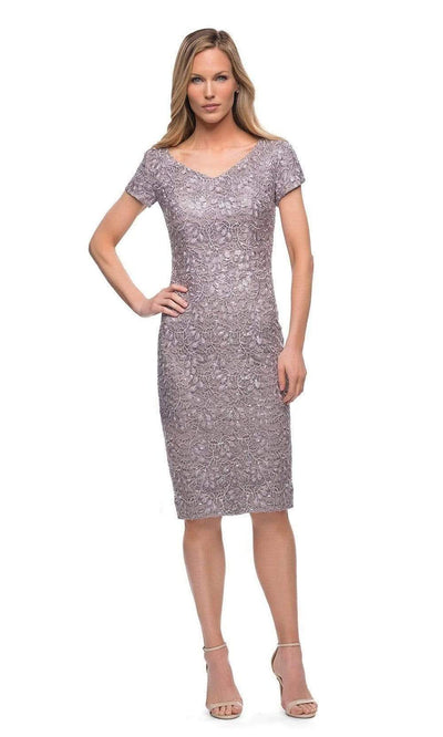 La Femme - Lace V-Neck Column Dress 29809SC - 1 pc Dark Mauve In Size 4 Available CCSALE 4 / Dark Mauve