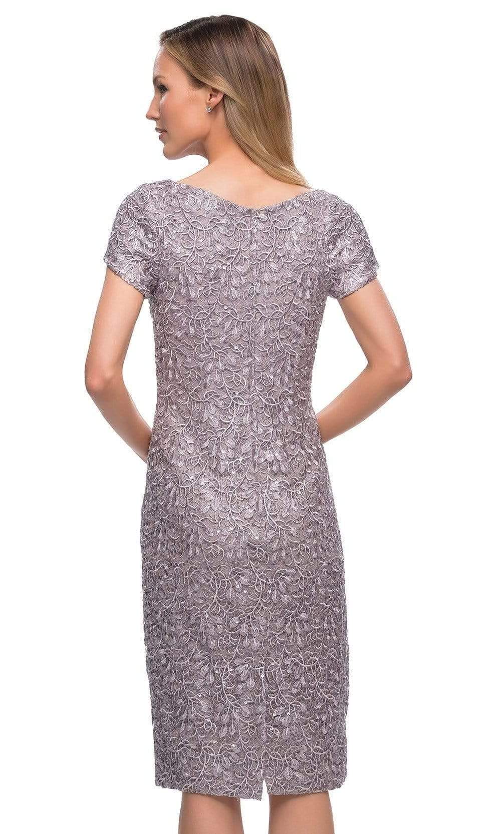 La Femme - Lace V-Neck Column Dress 29809SC - 1 pc Dark Mauve In Size 4 Available CCSALE 4 / Dark Mauve