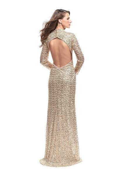 La Femme - Long Sleeve High Neck Sequined Evening Gown 26263 - 1 pc Gold In Size 4 Available CCSALE 4 / Gold
