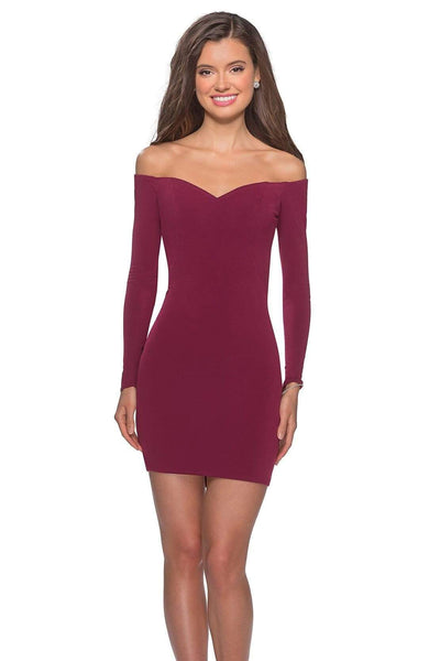 La Femme - Long Sleeve Off Shoulder Bandeau Back Dress 28212SC - 1 pc Dark Berry In Size 2 Available CCSALE 2 / Dark Berry