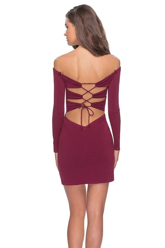 La Femme - Long Sleeve Off Shoulder Bandeau Back Dress 28212SC - 1 pc Dark Berry In Size 2 Available CCSALE 2 / Dark Berry