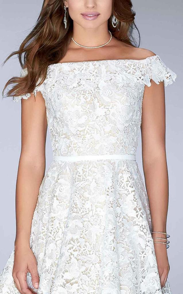 La Femme - Off Shoulder Floral Lace A-Line Dress 23361SC - 1 Pc White in Size 00 Available CCSALE 00 / White