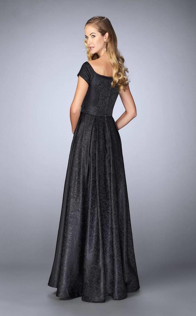 La Femme - Off-Shoulder Jacquard A-Line Evening Dress 24859SC - 1 pc Black In Size 6 Available CCSALE