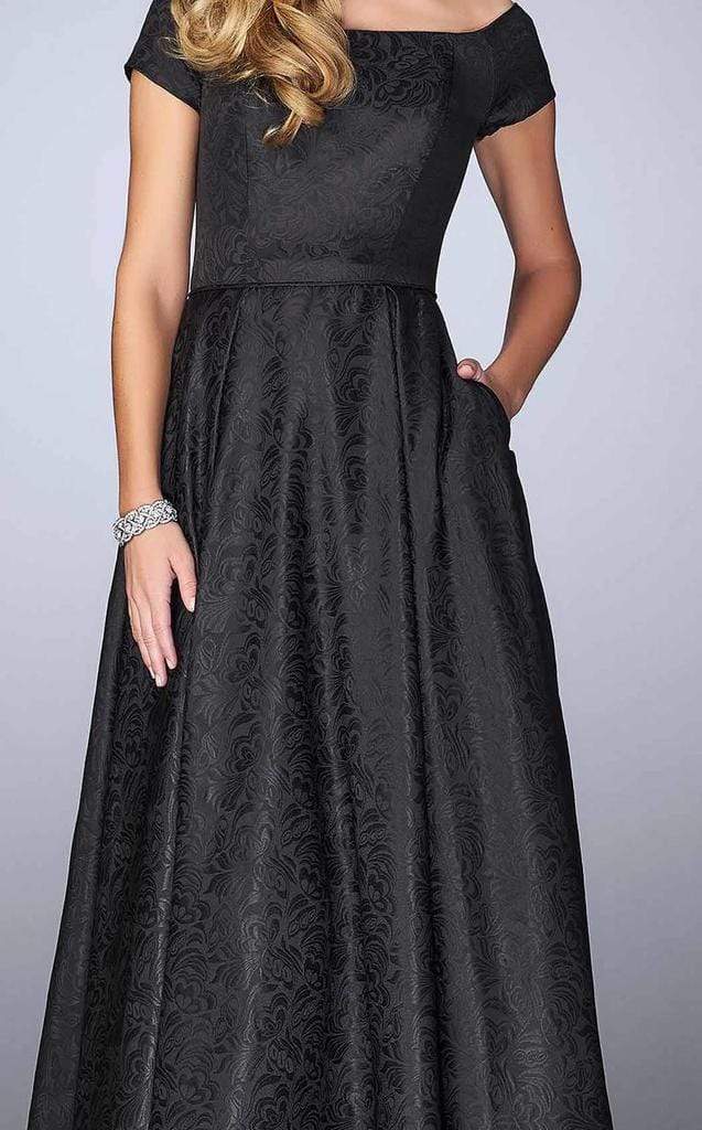 La Femme - Off-Shoulder Jacquard A-Line Evening Dress 24859SC - 1 pc Black In Size 6 Available CCSALE