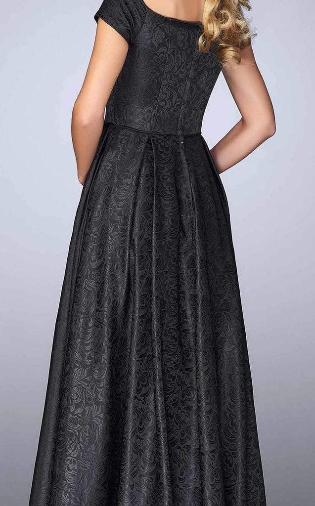 La Femme - Off-Shoulder Jacquard A-Line Evening Dress 24859SC - 1 pc Black In Size 6 Available CCSALE