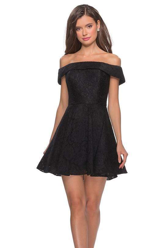 La Femme - Off Shoulder Lace Cocktail Dress 28122SC - 1 pc Black In Size 0 Available CCSALE 0 / Black