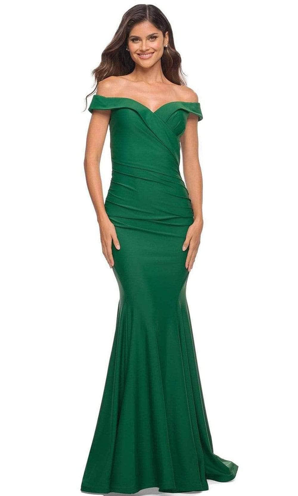 La Femme - Off Shoulder Mermaid Prom Gown 30736SC - 1 pc Emerald In Size 14 Available CCSALE 14 / Emerald