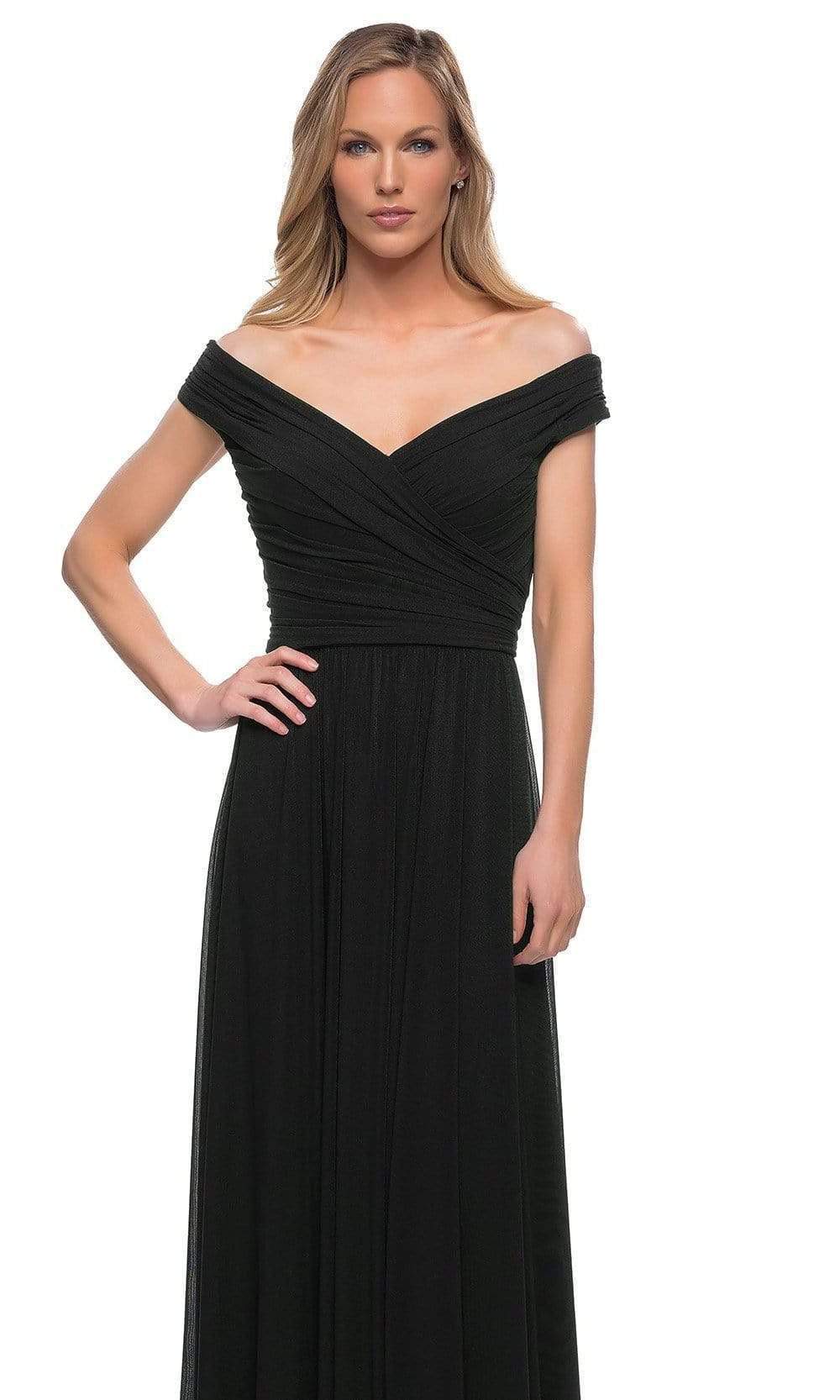 La Femme - Off Shoulder Ruched Evening Dress 29168SC - 1 pc Wine In Size 14 Available CCSALE 14 / Wine