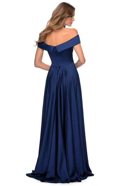 La Femme - Off Shoulder Satin A-Line Dress 28978SC - 1 pc Black In Size 20 Available CCSALE 20 / Black