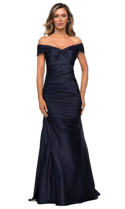 La Femme - Pleated Bodice Trumpet Evening Dress 28047SC - 1 pc Navy In Size 12 Available CCSALE 12 / Navy