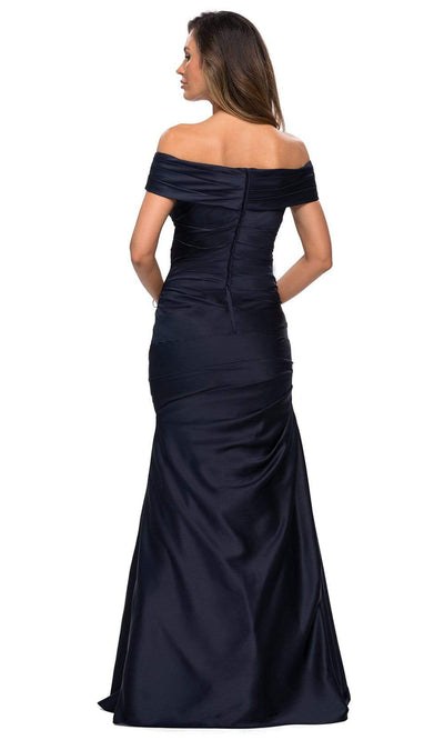 La Femme - Pleated Bodice Trumpet Evening Dress 28047SC - 1 pc Navy In Size 12 Available CCSALE 12 / Navy