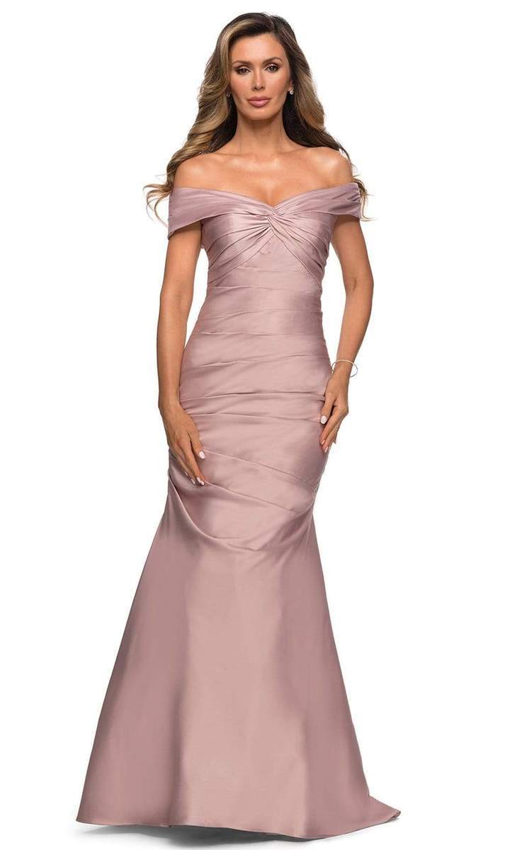 La Femme - Pleated Bodice Trumpet Evening Dress 28047SC CCSALE 12 / Champagne