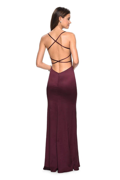 La Femme - Plunging Sweetheart Stretch Satin Trumpet Dress 27758 - 1 pc Burgundy in Size 4 Available CCSALE