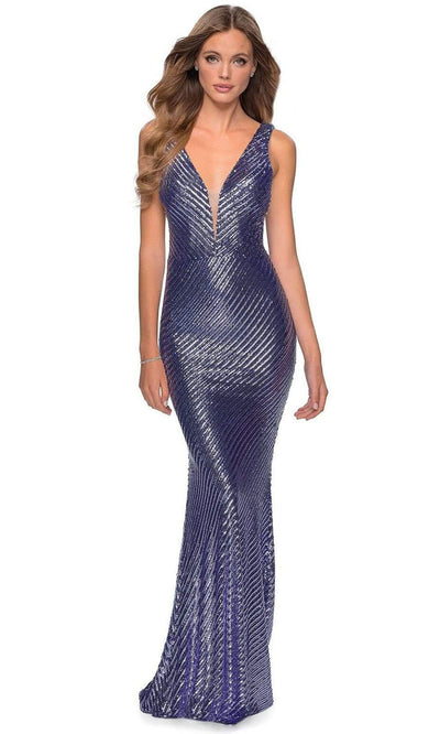 La Femme - Plunging V-Neck Sequined Dress 28570SC - 1 pc Lavender In Size 6 Available CCSALE 6 / Lavender