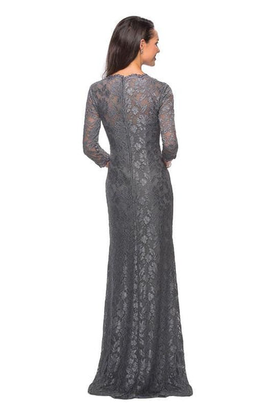 La Femme - Quarter Sleeve Queen Anne Lace Dress 26427SC - 1 pc Cocoa In Size 8 Available CCSALE