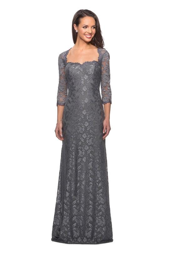 La Femme - Quarter Sleeve Queen Anne Lace Dress 26427SC - 1 pc Cocoa In Size 8 Available CCSALE 16 / Platinum