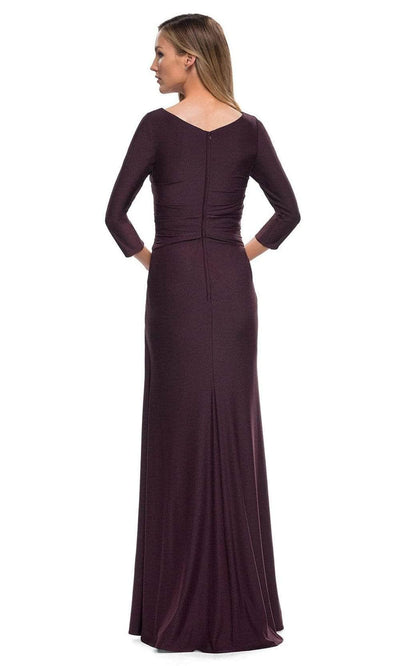 La Femme - Ruche-Ornate V-Neck Evening Dress 29223SC - 1 pc Dark Garnet In Size 14 Available CCSALE 14 / Dark Garnet