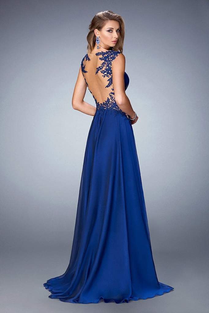 La Femme - Ruched Illusion Embellished A-Line Dress 21921 CCSALE 0 / Marine Blue