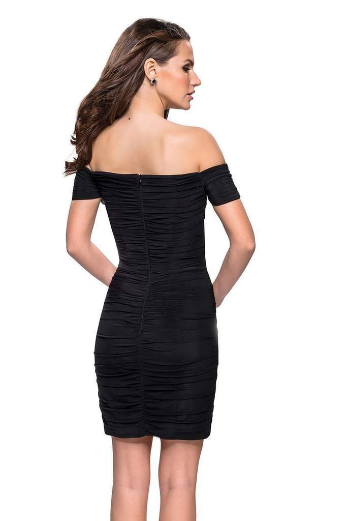 La Femme - Ruched Off-Shoulder Sheath Cocktail Dress 26742 CCSALE 0 / Black